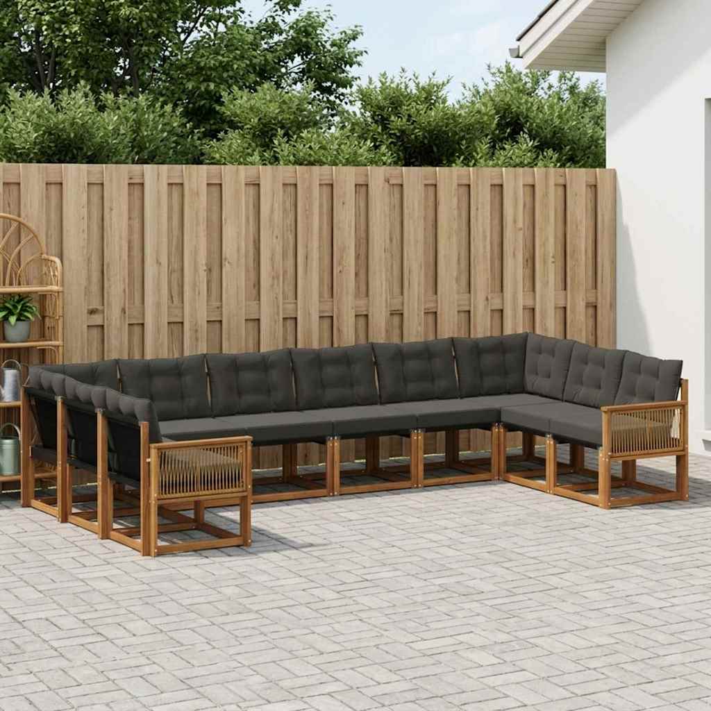 vidaXL Σειρά Καναπέ Εξωτερικού με μαξιλάρι 10 pcs Φυσικό και Μαύρο