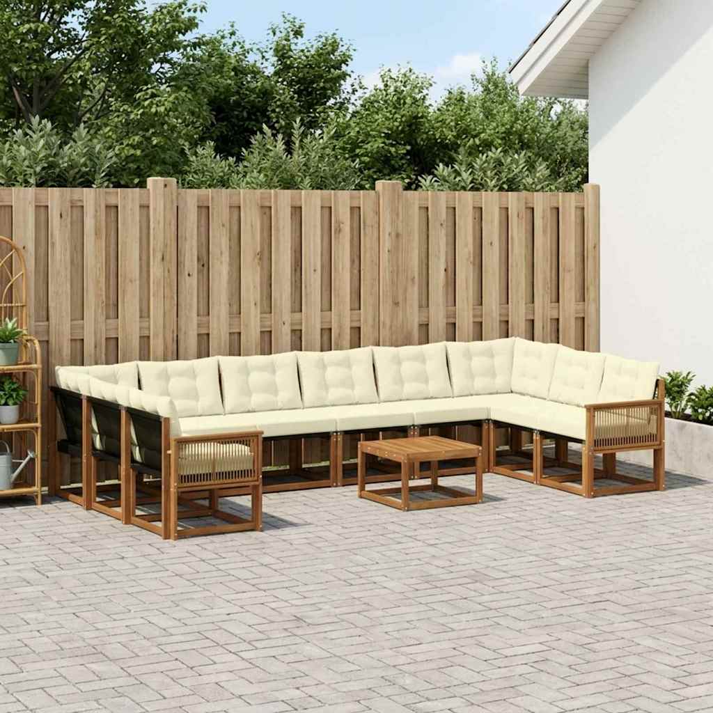 vidaXL Σειρά Καναπέ Εξωτερικού με μαξιλάρι 11 pcs Φυσικό και Κρέμα