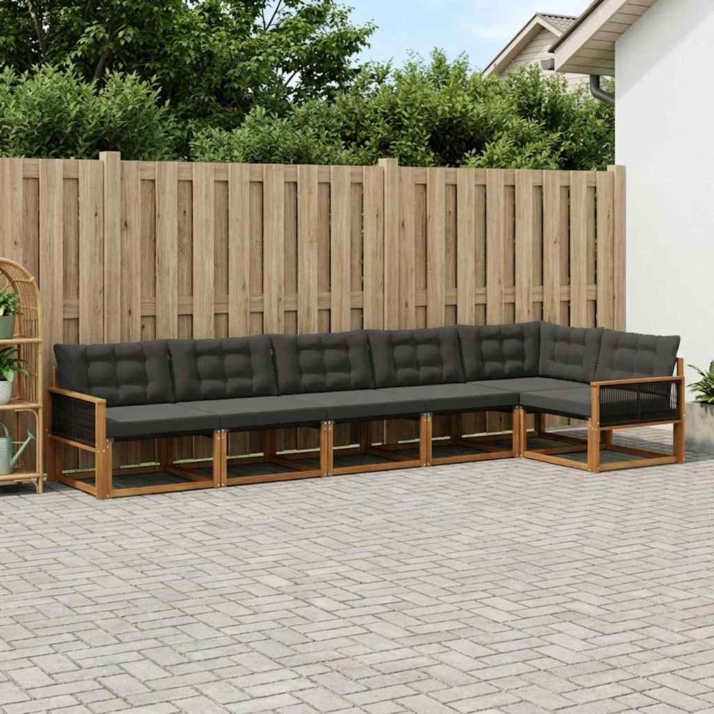 vidaXL Σειρά Καναπέ Εξωτερικού με μαξιλάρι 6 pcs Φυσικό και Μαύρο
