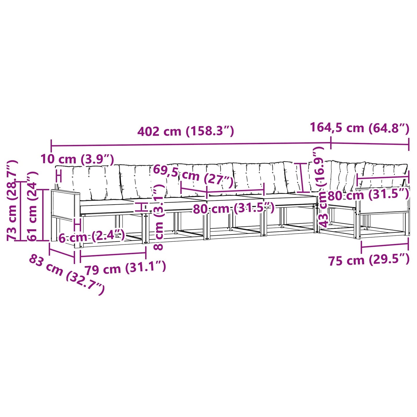 vidaXL Σειρά Καναπέ Εξωτερικού με μαξιλάρι 6 pcs Φυσικό και Μπεζ