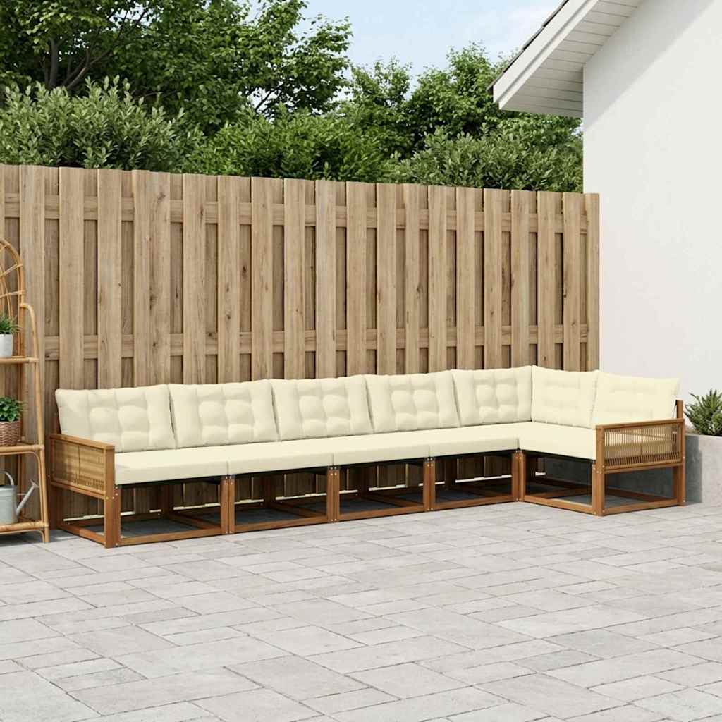 vidaXL Σειρά Καναπέ Εξωτερικού με μαξιλάρι 6 pcs Φυσικό και Κρέμα