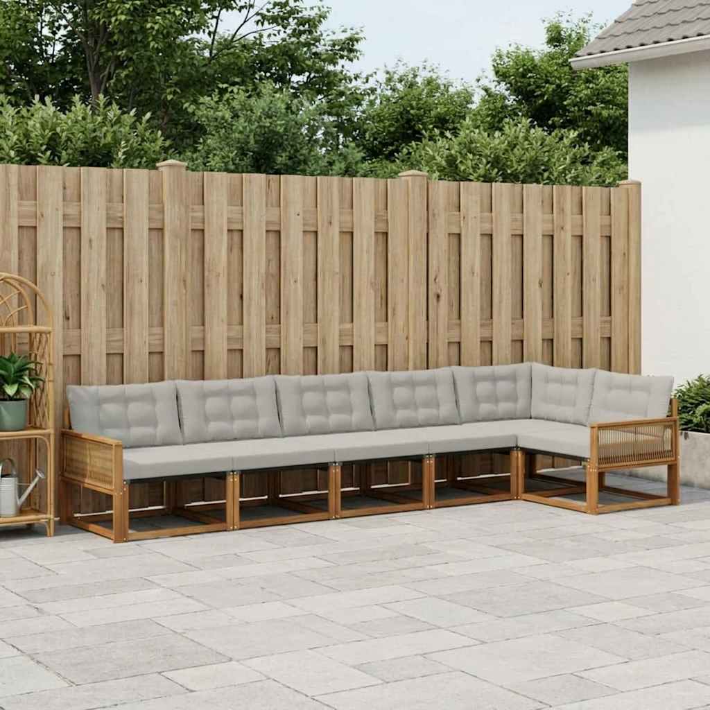 vidaXL Σειρά Καναπέ Εξωτερικού 6 pcs Φυσικό και Ανοιχτό Γκρι