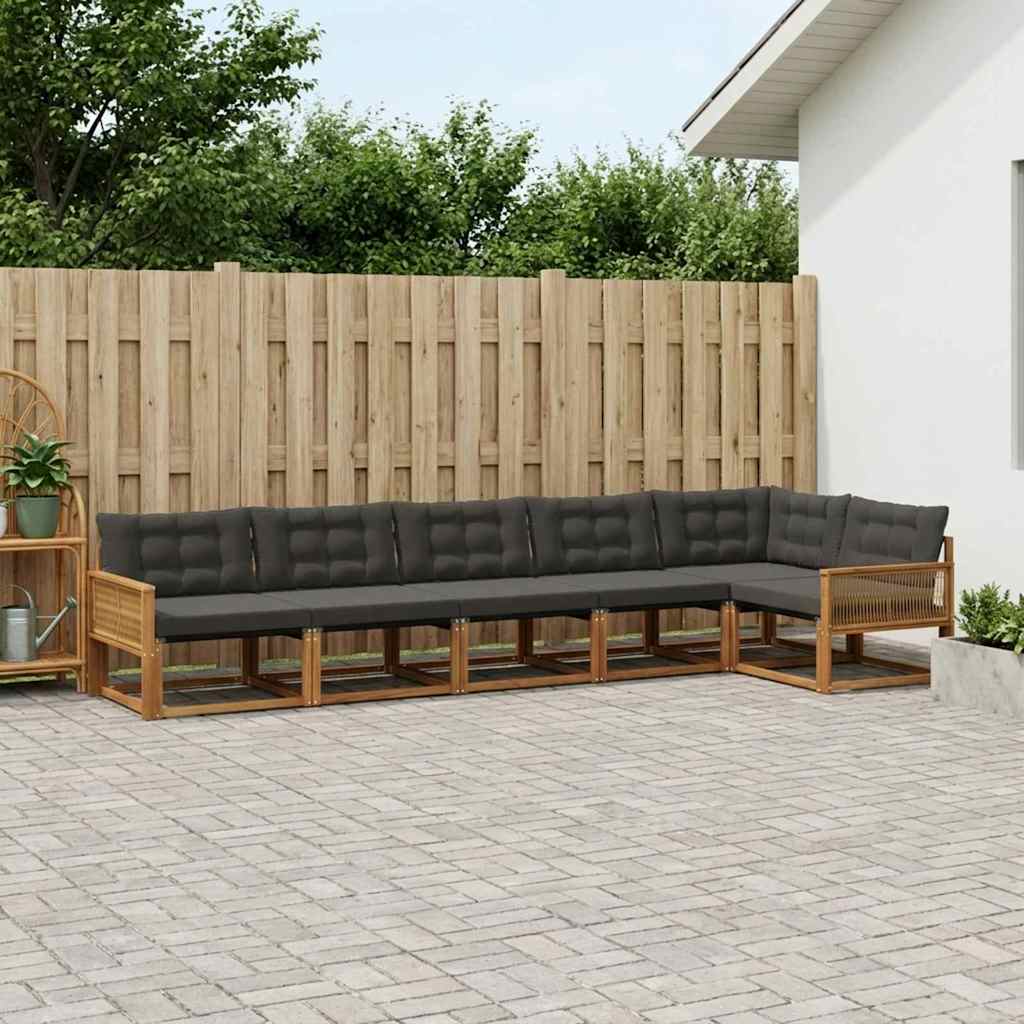 vidaXL Σειρά Καναπέ Εξωτερικού με μαξιλάρι 6 pcs Φυσικό και Μαύρο