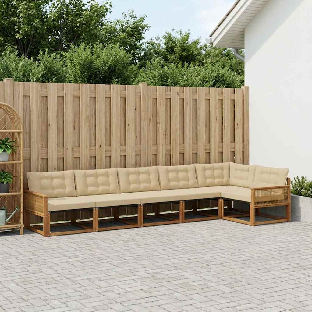 vidaXL Σειρά Καναπέ Εξωτερικού με μαξιλάρι 6 pcs Φυσικό και Μπεζ
