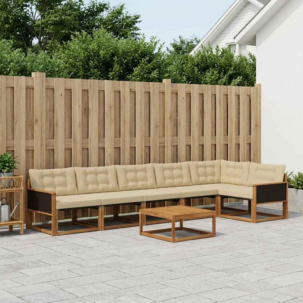 vidaXL Σειρά Καναπέ Εξωτερικού με μαξιλάρι 7 pcs Φυσικό και Μπεζ