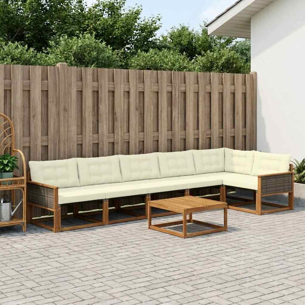 vidaXL Σειρά Καναπέ Εξωτερικού με μαξιλάρι 7 pcs Φυσικό και Κρέμα