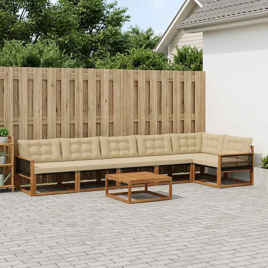 vidaXL Σειρά Καναπέ Εξωτερικού με μαξιλάρι 7 pcs Φυσικό και Μπεζ