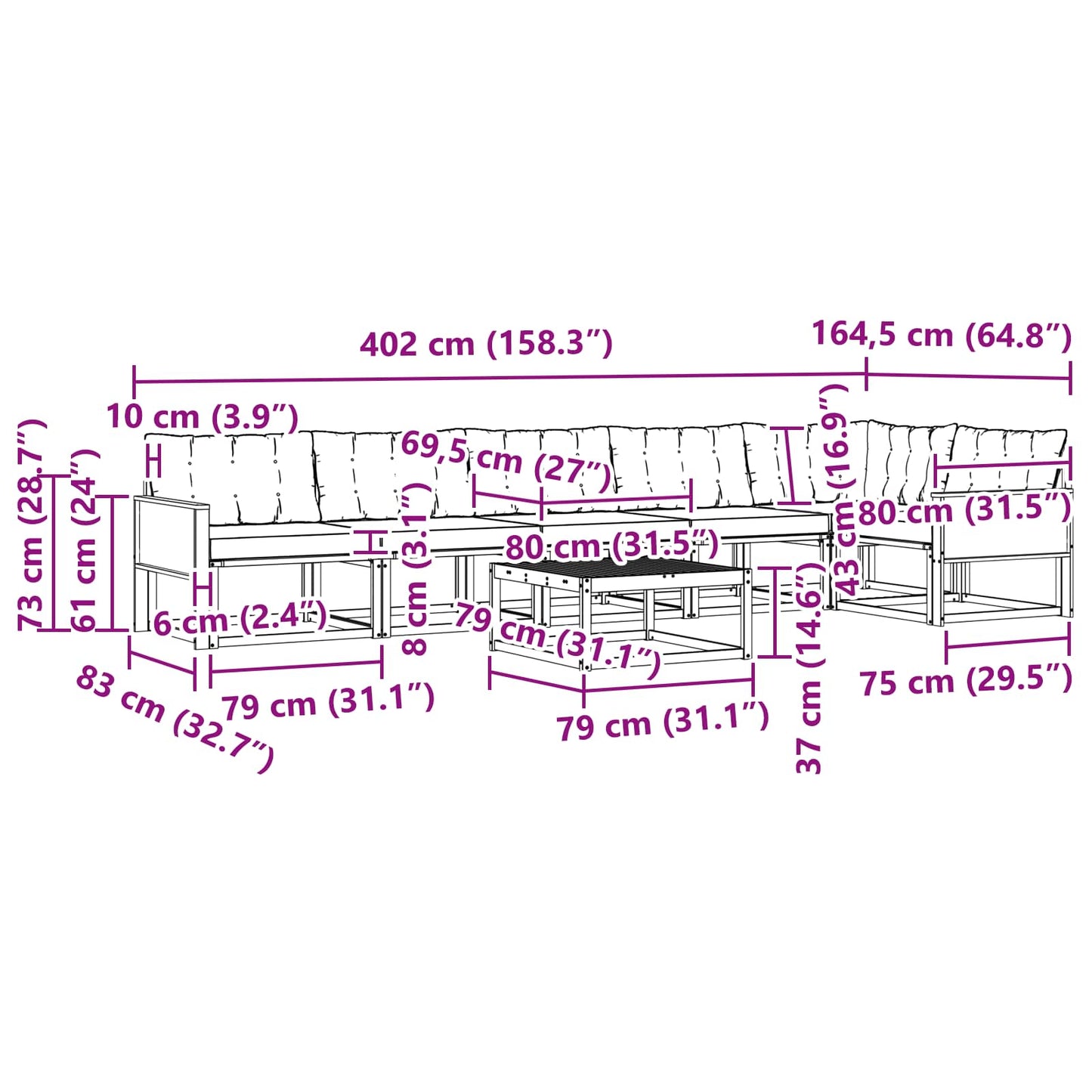 vidaXL Σειρά Καναπέ Εξωτερικού με μαξιλάρι 7 pcs Φυσικό και Κρέμα