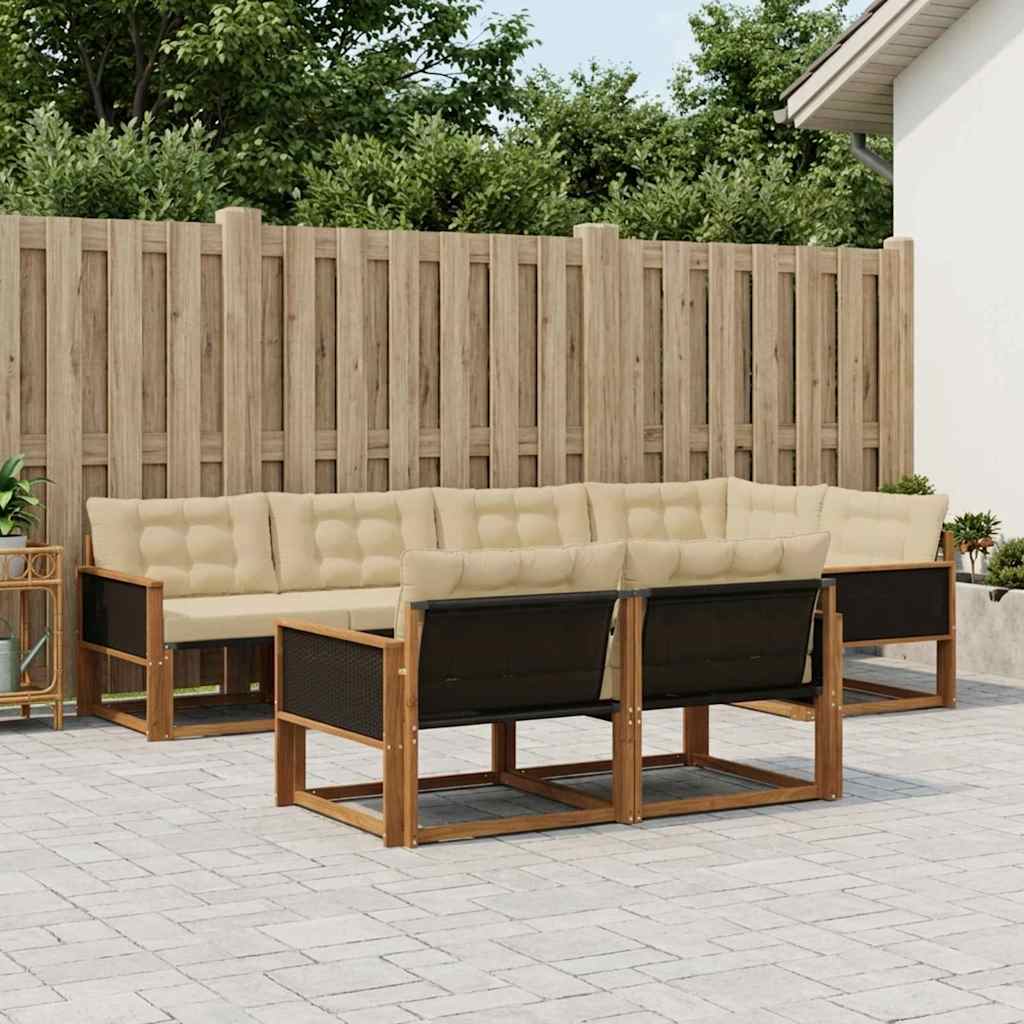vidaXL Σειρά Καναπέ Εξωτερικού με μαξιλάρι 7 pcs Φυσικό και Μπεζ
