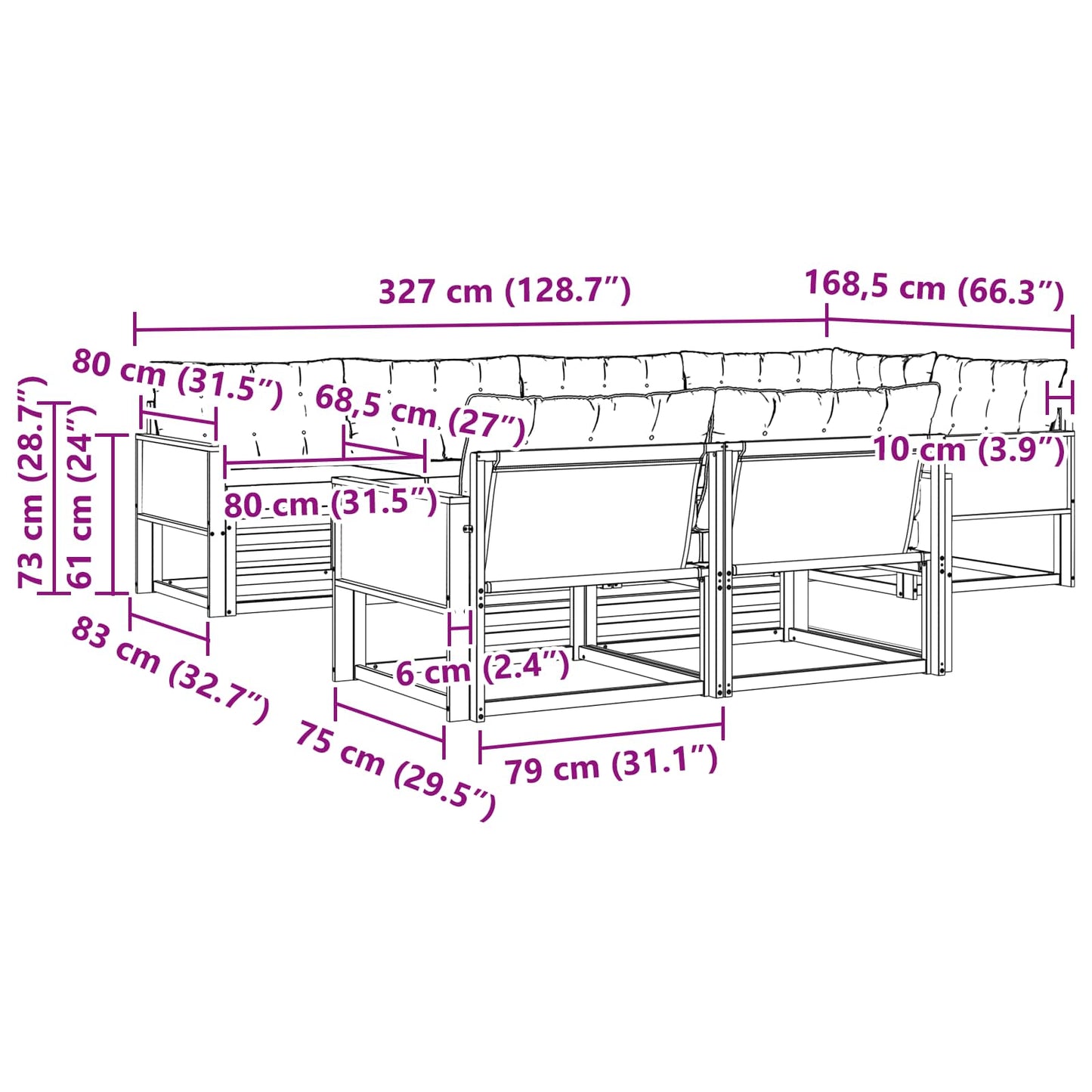 vidaXL Σειρά Καναπέ Εξωτερικού με μαξιλάρι 7 pcs Φυσικό και Μπεζ