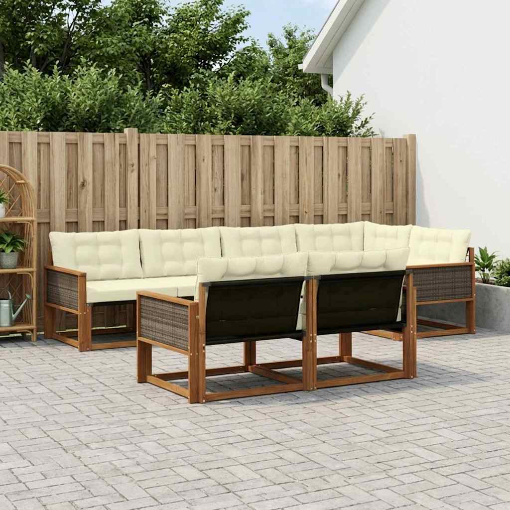 vidaXL Σειρά Καναπέ Εξωτερικού με μαξιλάρι 7 pcs Φυσικό και Κρέμα
