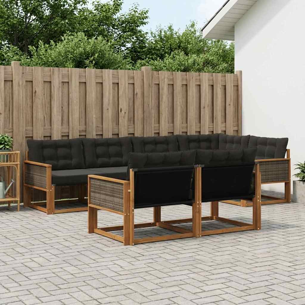 vidaXL Σειρά Καναπέ Εξωτερικού με μαξιλάρι 7 pcs Φυσικό και Μαύρο