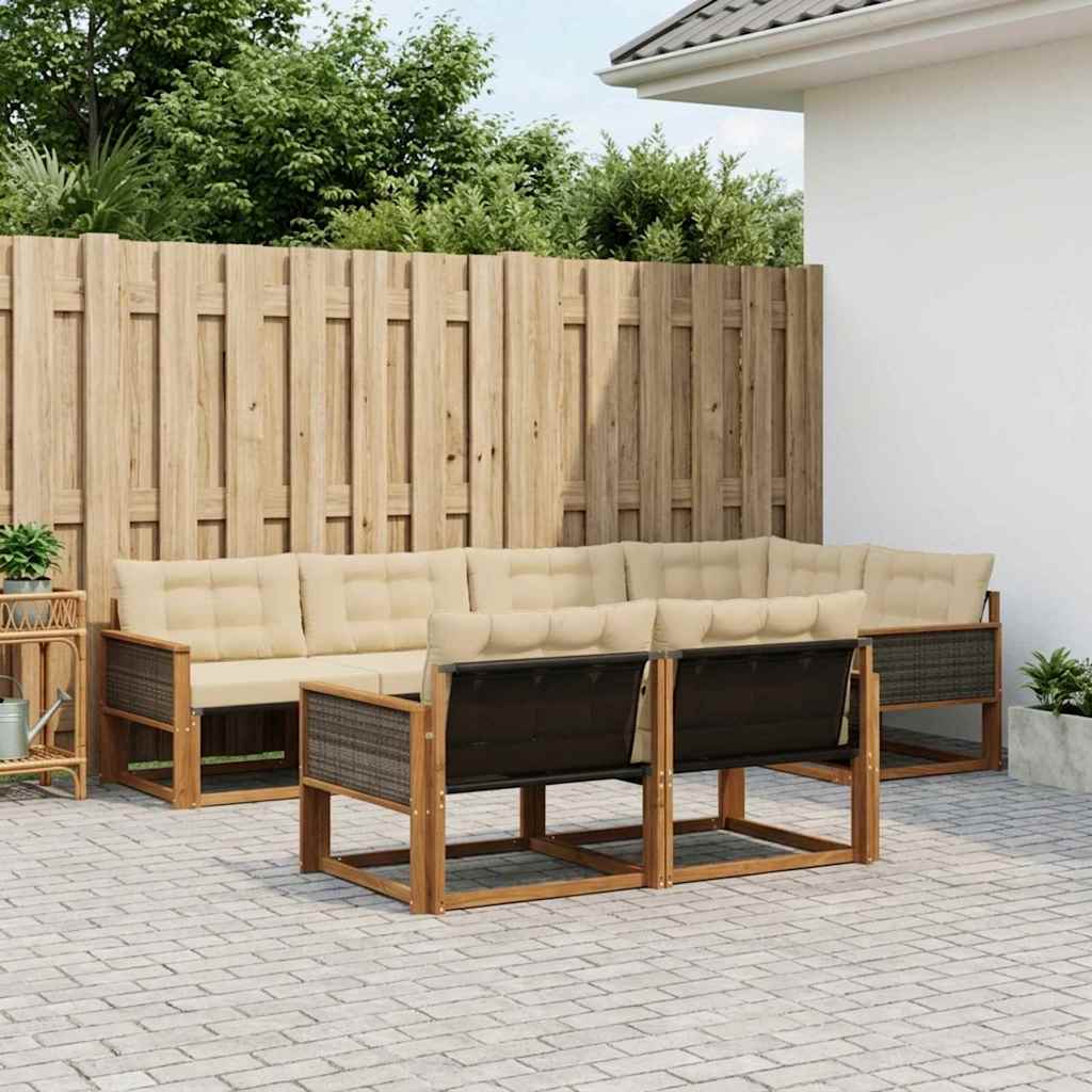 vidaXL Σειρά Καναπέ Εξωτερικού με μαξιλάρι 7 pcs Φυσικό και Μπεζ