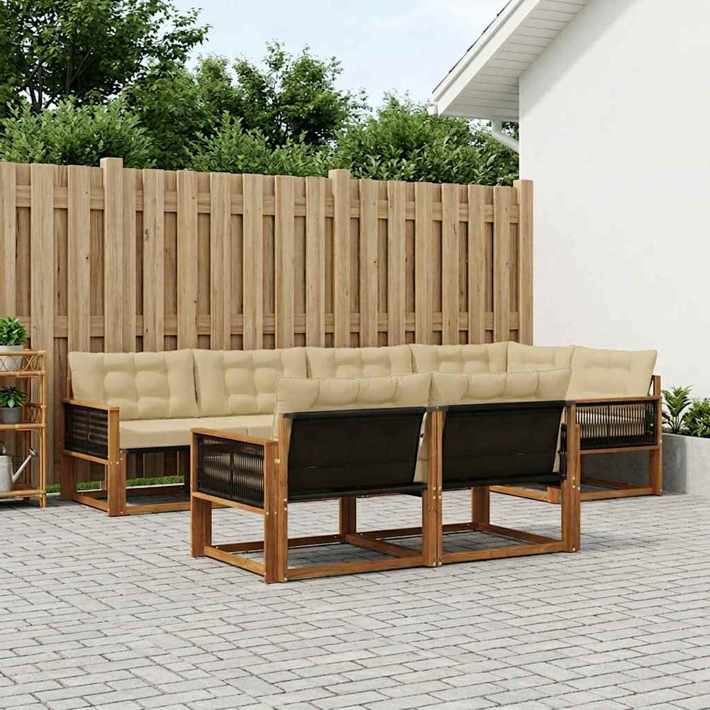 vidaXL Σειρά Καναπέ Εξωτερικού με μαξιλάρι 7 pcs Φυσικό και Μπεζ