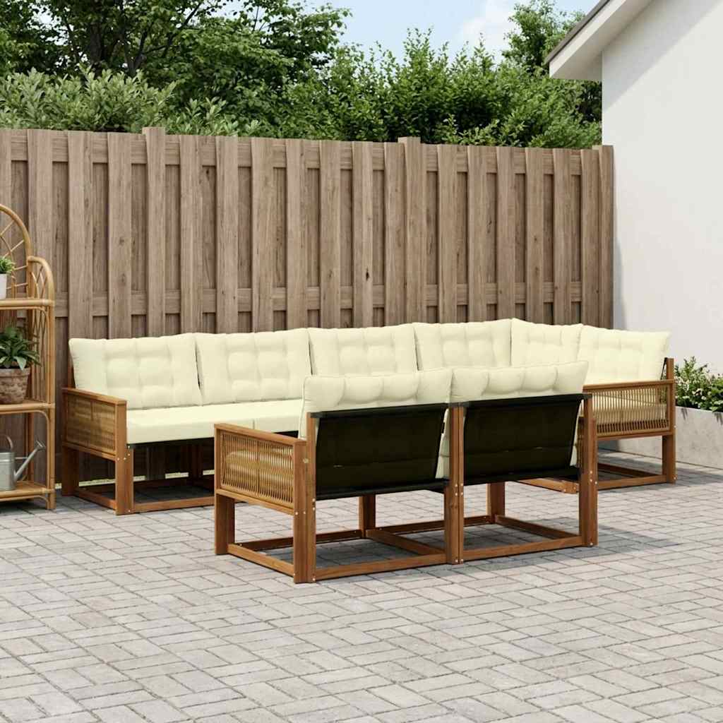 vidaXL Σειρά Καναπέ Εξωτερικού με μαξιλάρι 7 pcs Φυσικό και Κρέμα
