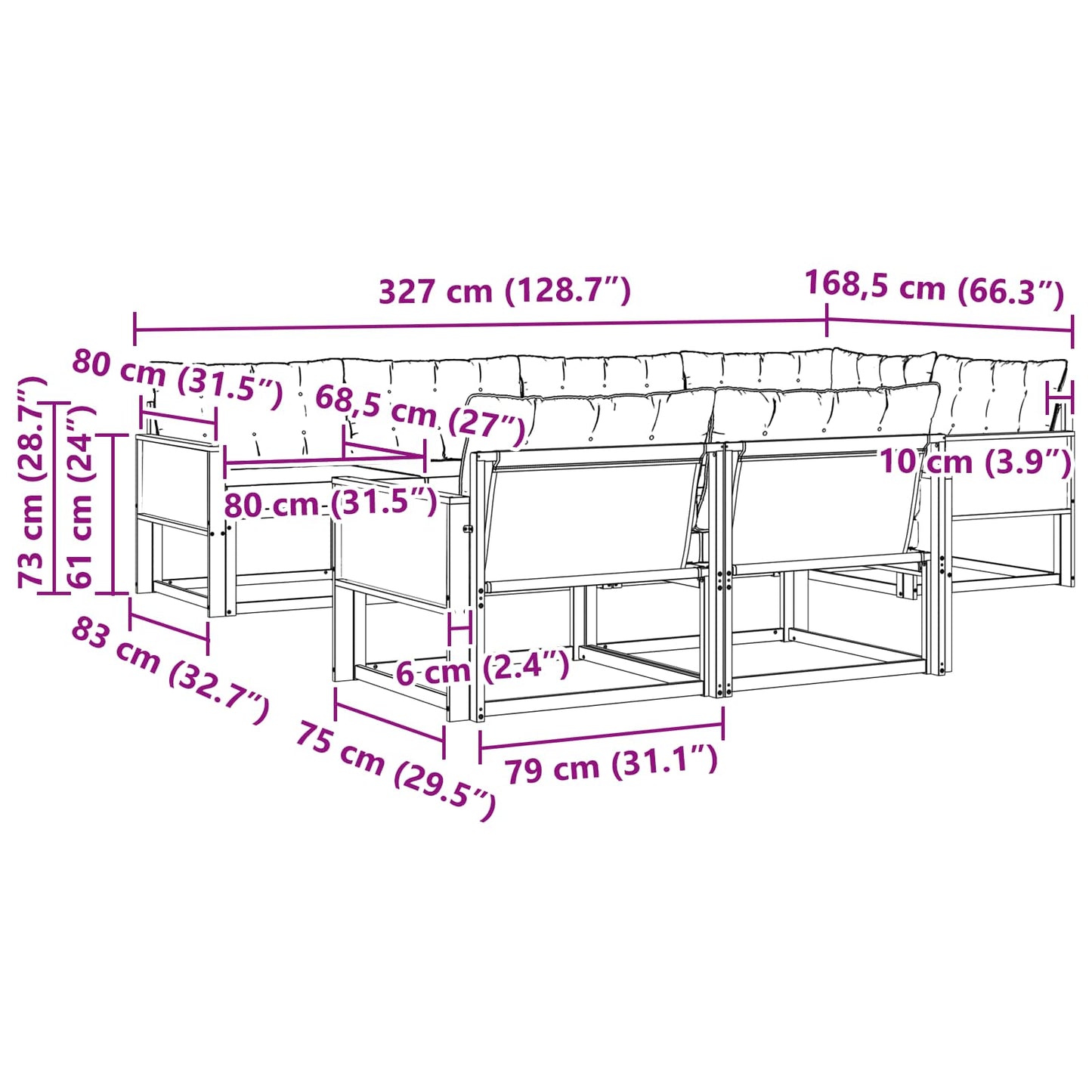 vidaXL Σειρά Καναπέ Εξωτερικού με μαξιλάρι 7 pcs Φυσικό και Μπεζ