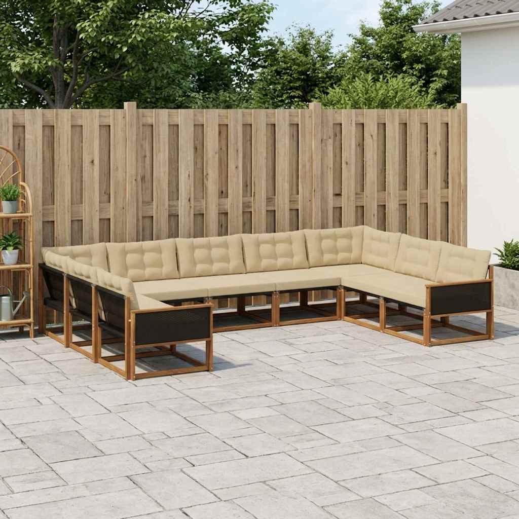 vidaXL Σειρά Καναπέ Εξωτερικού με μαξιλάρι 9 pcs Φυσικό και Μπεζ