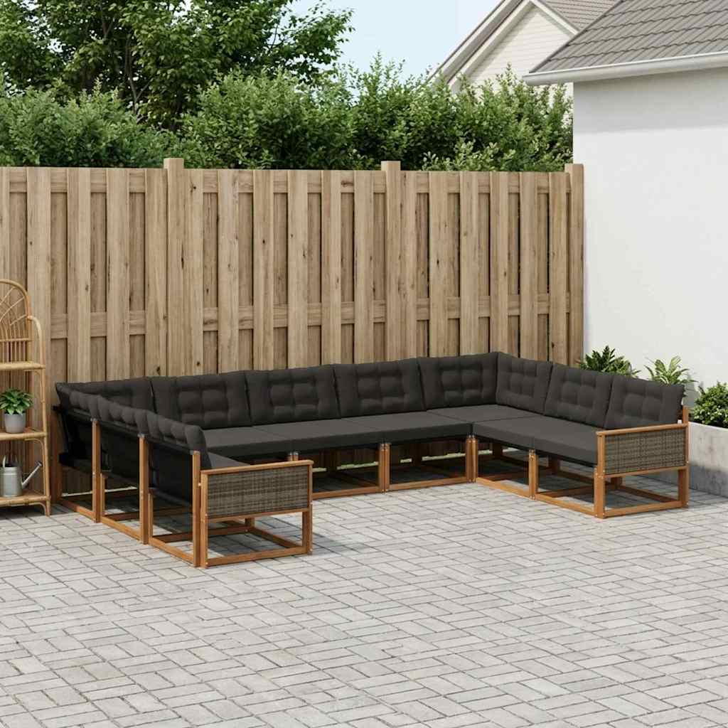vidaXL Σειρά Καναπέ Εξωτερικού με μαξιλάρι 9 pcs Φυσικό και Μαύρο