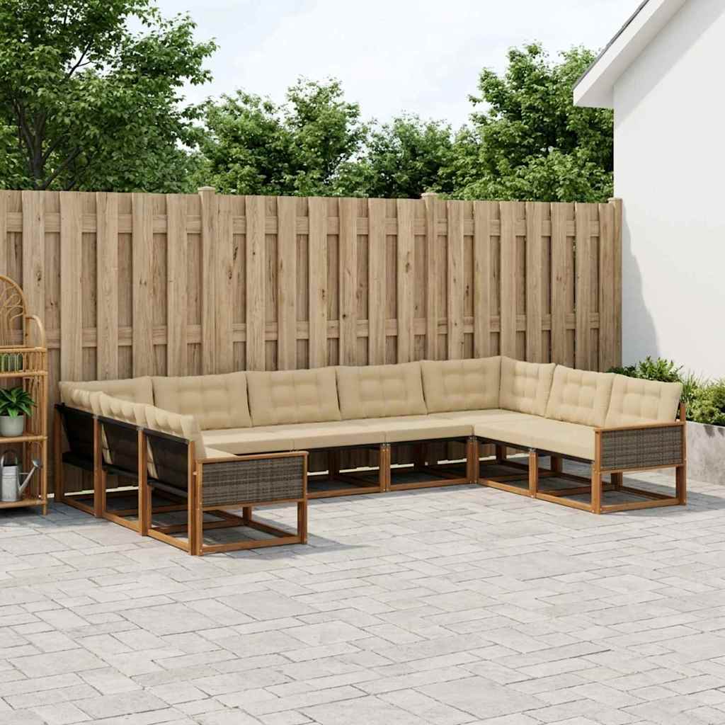 vidaXL Σειρά Καναπέ Εξωτερικού με μαξιλάρι 9 pcs Φυσικό και Μπεζ