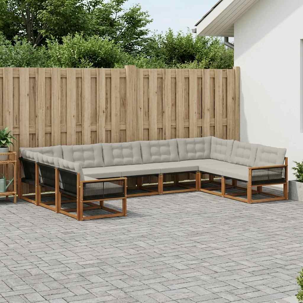 vidaXL Σειρά Καναπέ Εξωτερικού 9 pcs Φυσικό και Ανοιχτό Γκρι
