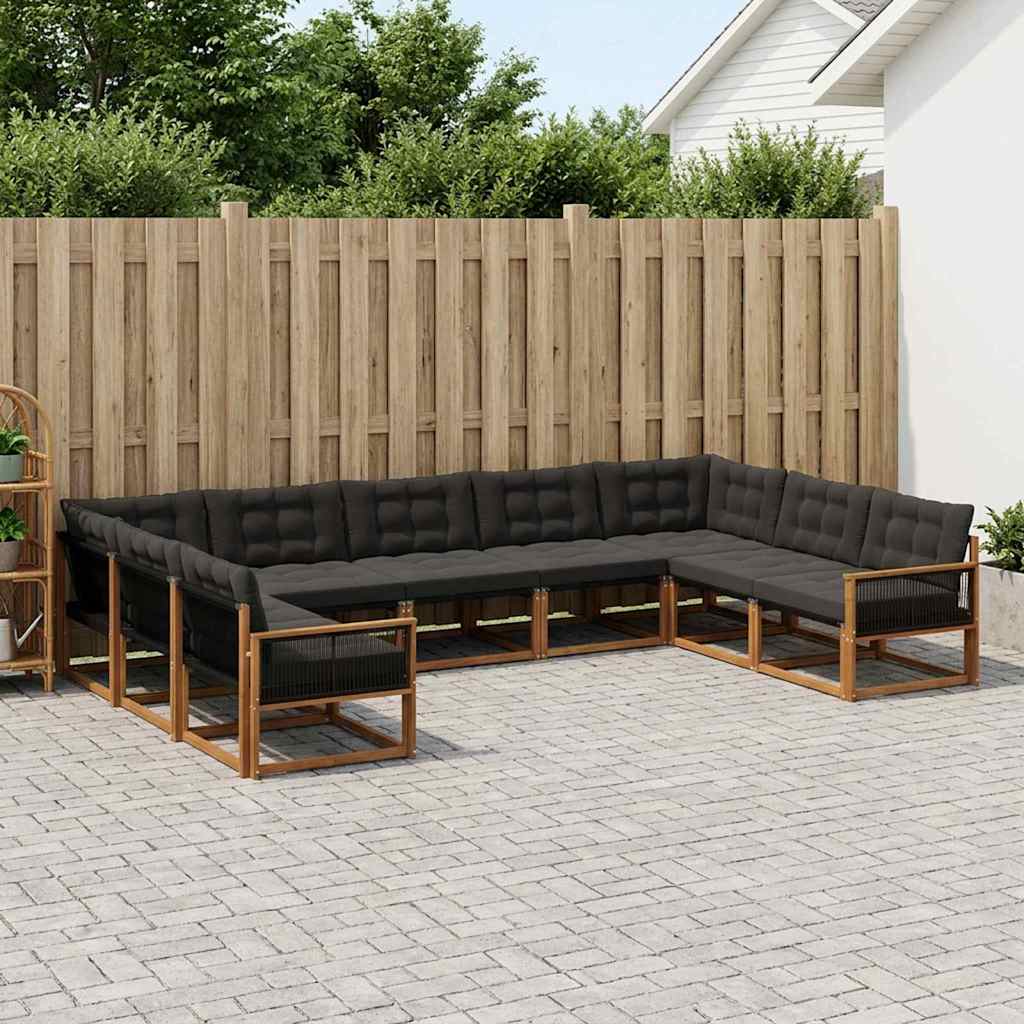 vidaXL Σειρά Καναπέ Εξωτερικού με μαξιλάρι 9 pcs Φυσικό και Μαύρο