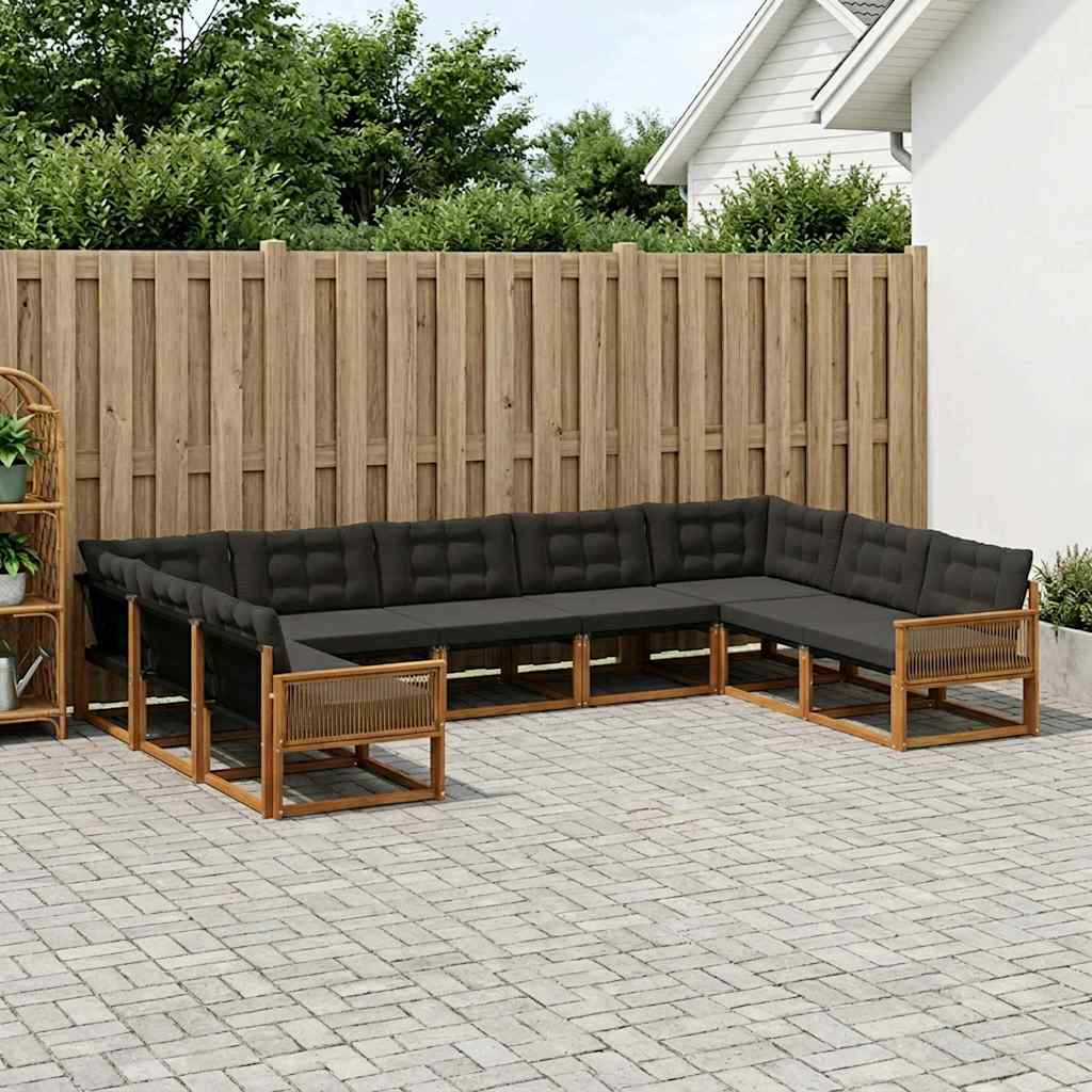 vidaXL Σειρά Καναπέ Εξωτερικού με μαξιλάρι 9 pcs Φυσικό και Μαύρο