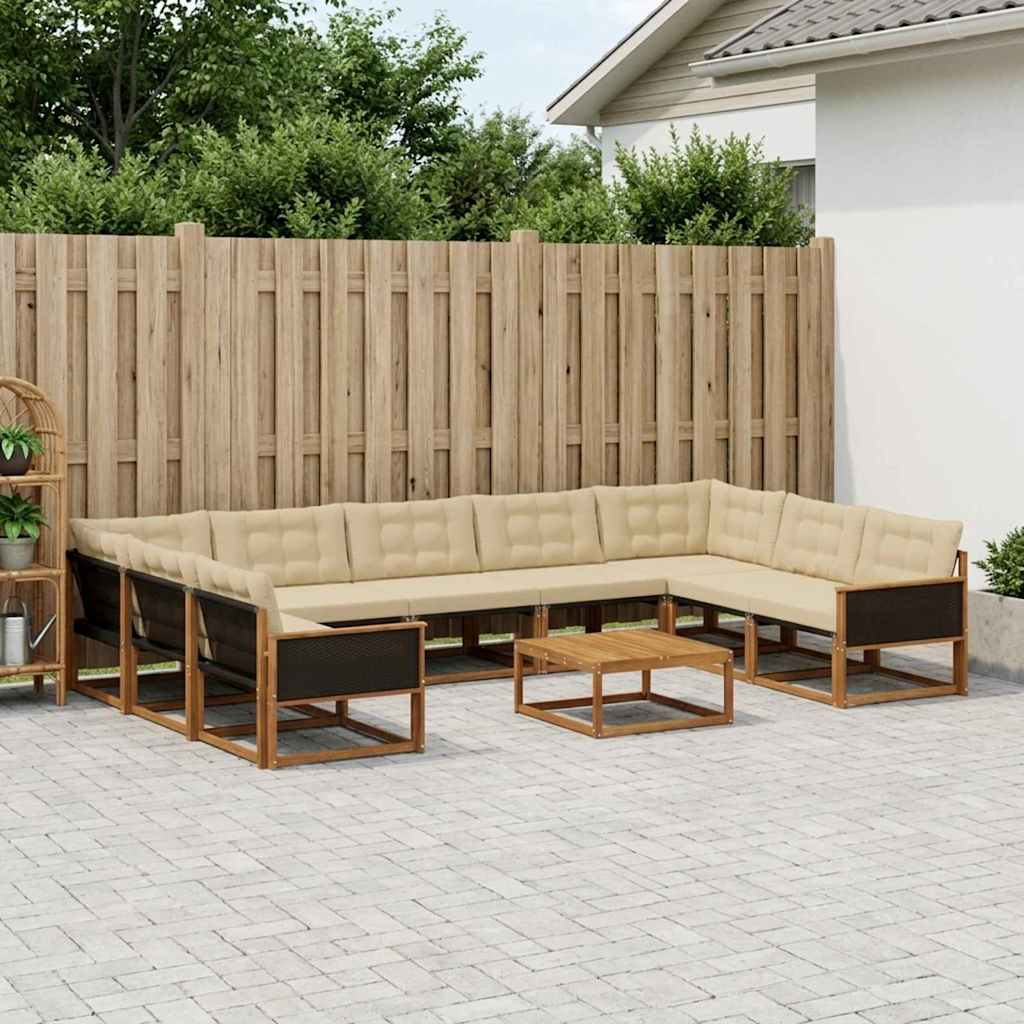vidaXL Σειρά Καναπέ Εξωτερικού με μαξιλάρι 10 pcs Φυσικό και Μπεζ