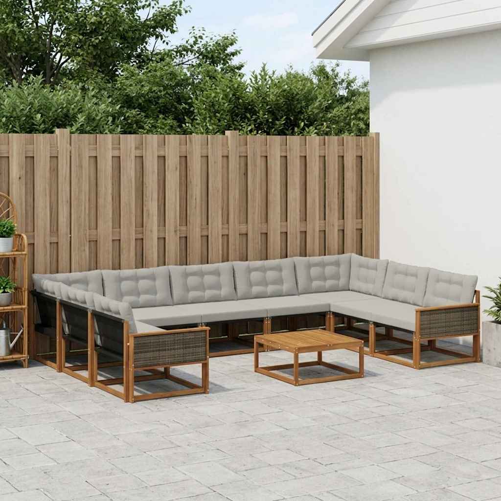 vidaXL Σειρά Καναπέ Εξωτερικού 10 pcs Φυσικό και Ανοιχτό Γκρι