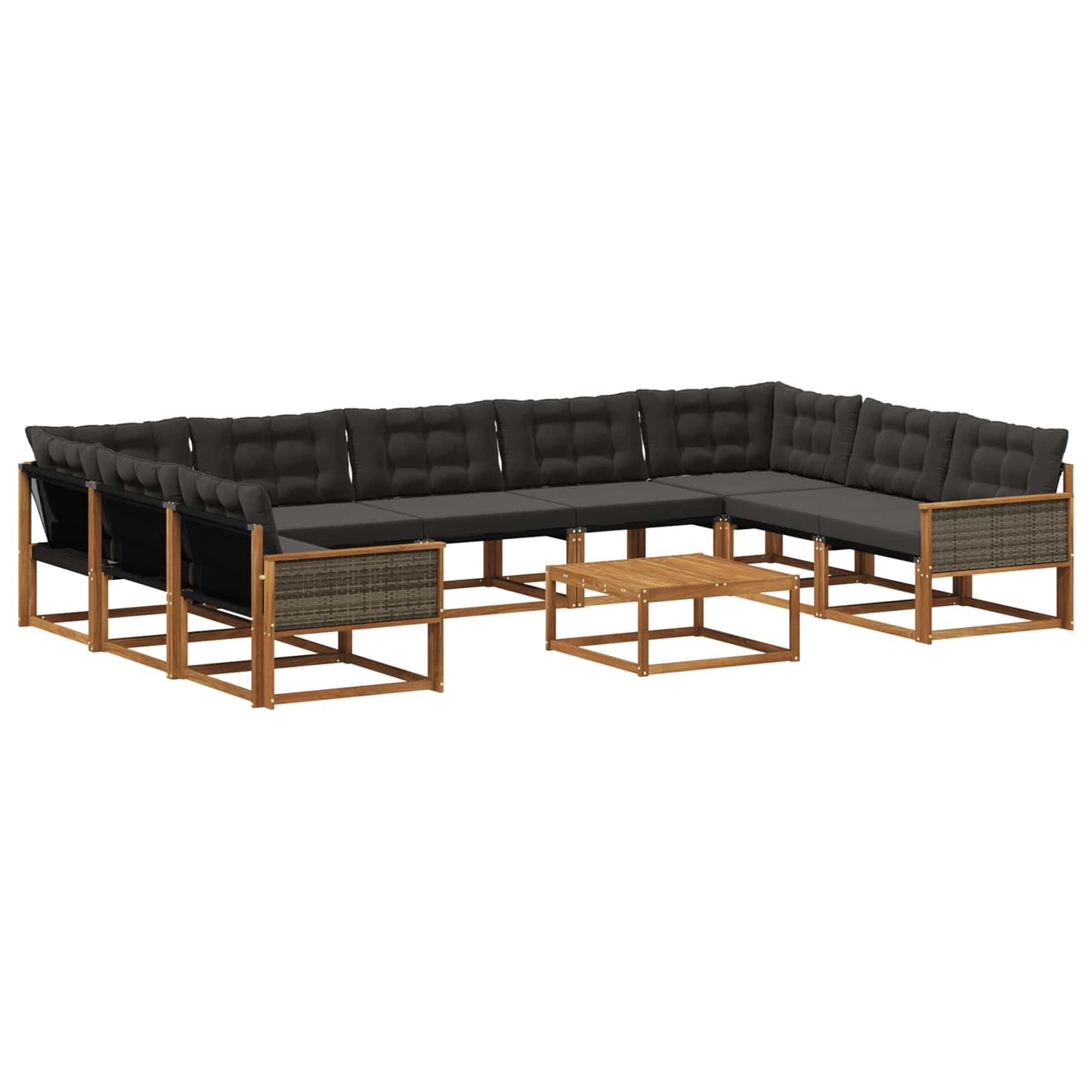vidaXL Σειρά Καναπέ Εξωτερικού με μαξιλάρι 10 pcs Φυσικό και Μαύρο