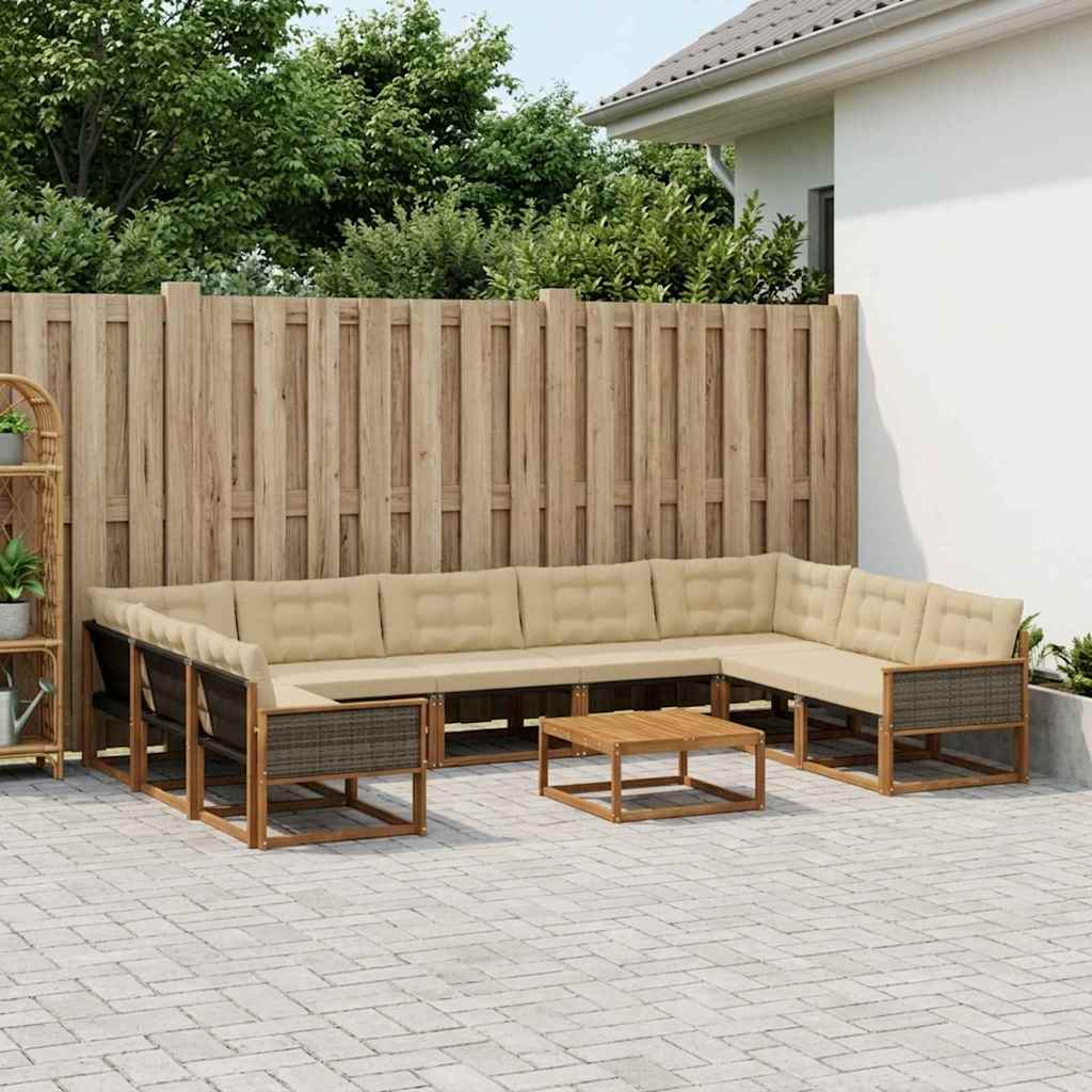 vidaXL Σειρά Καναπέ Εξωτερικού με μαξιλάρι 10 pcs Φυσικό και Μπεζ