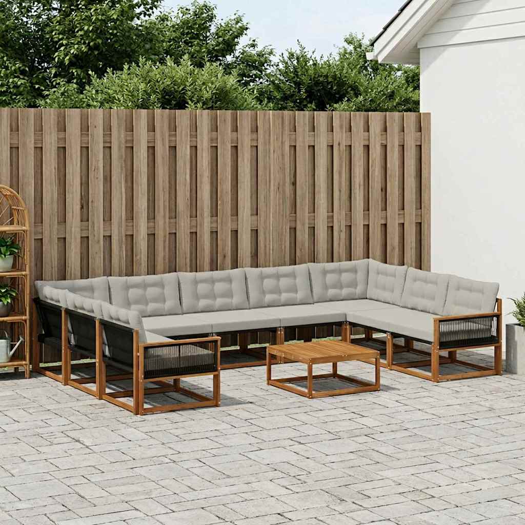 vidaXL Σειρά Καναπέ Εξωτερικού 10 pcs Φυσικό και Ανοιχτό Γκρι