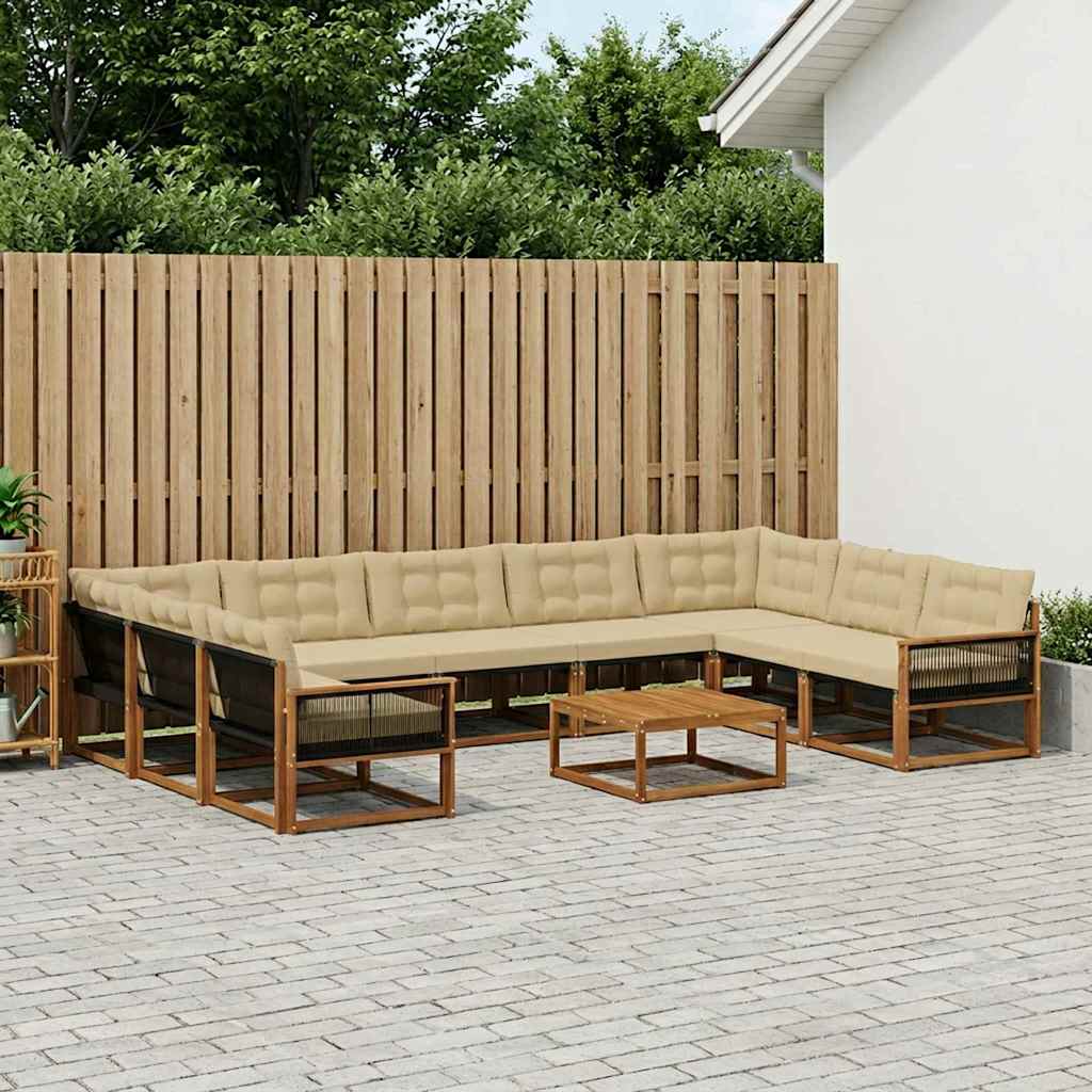 vidaXL Σειρά Καναπέ Εξωτερικού με μαξιλάρι 10 pcs Φυσικό και Μπεζ