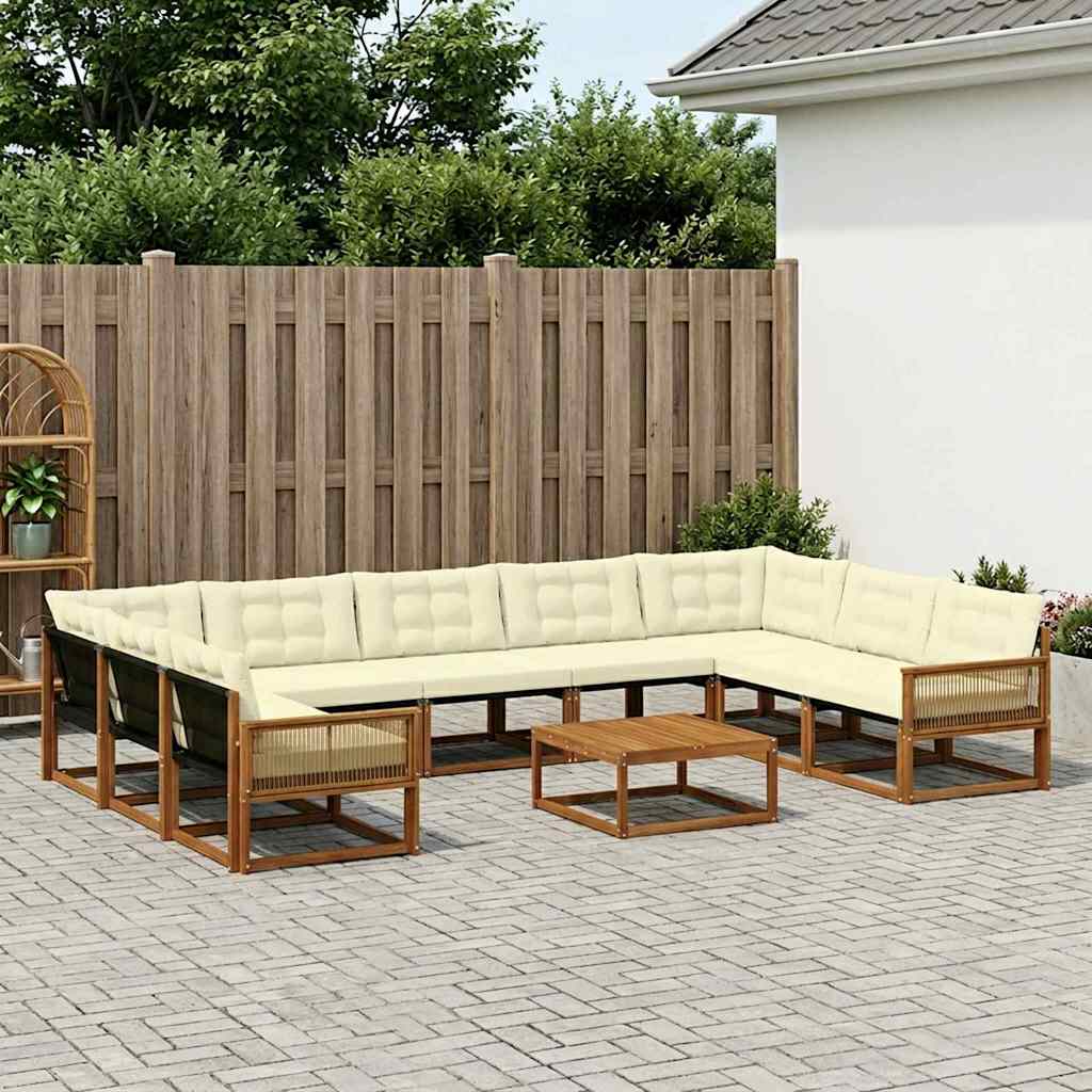 vidaXL Σειρά Καναπέ Εξωτερικού με μαξιλάρι 10 pcs Φυσικό και Κρέμα