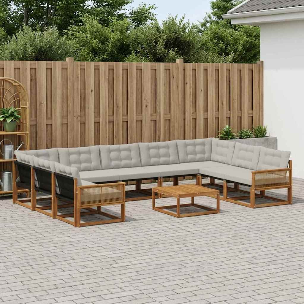 vidaXL Σειρά Καναπέ Εξωτερικού 10 pcs Φυσικό και Ανοιχτό Γκρι