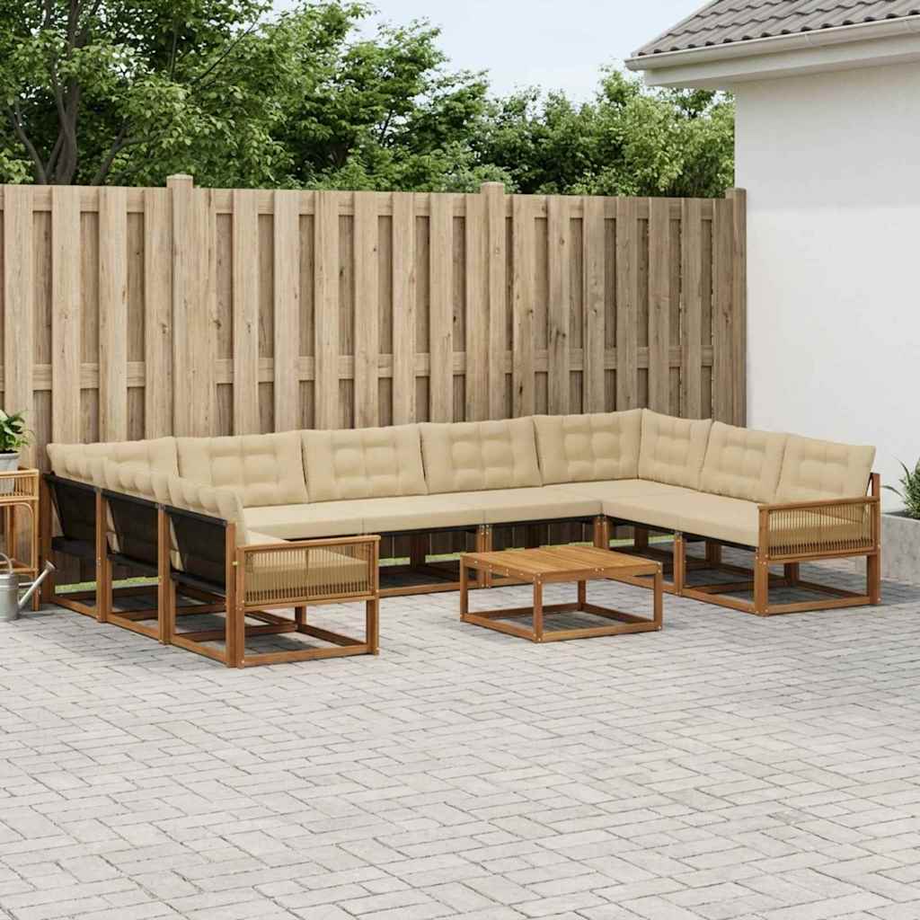 vidaXL Σειρά Καναπέ Εξωτερικού με μαξιλάρι 10 pcs Φυσικό και Μπεζ