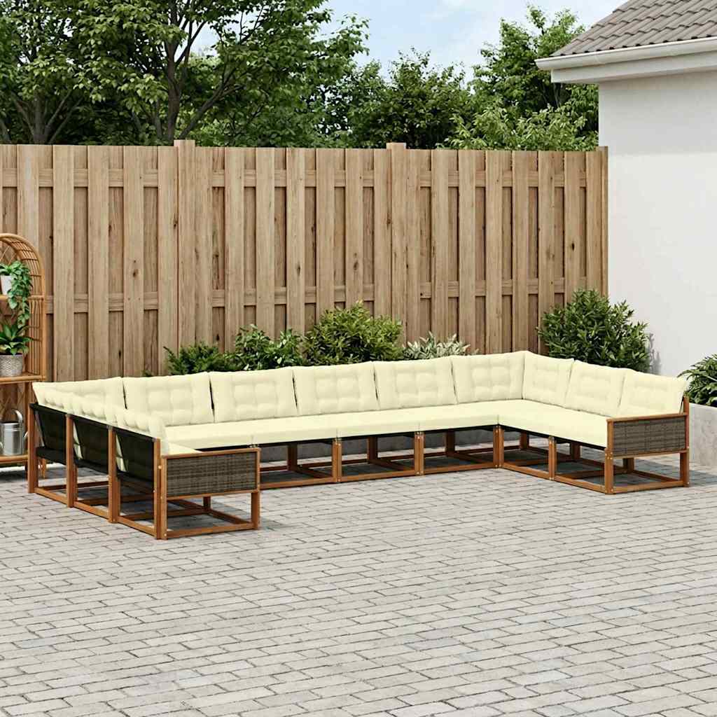 vidaXL Σειρά Καναπέ Εξωτερικού με μαξιλάρι 10 pcs Φυσικό και Κρέμα