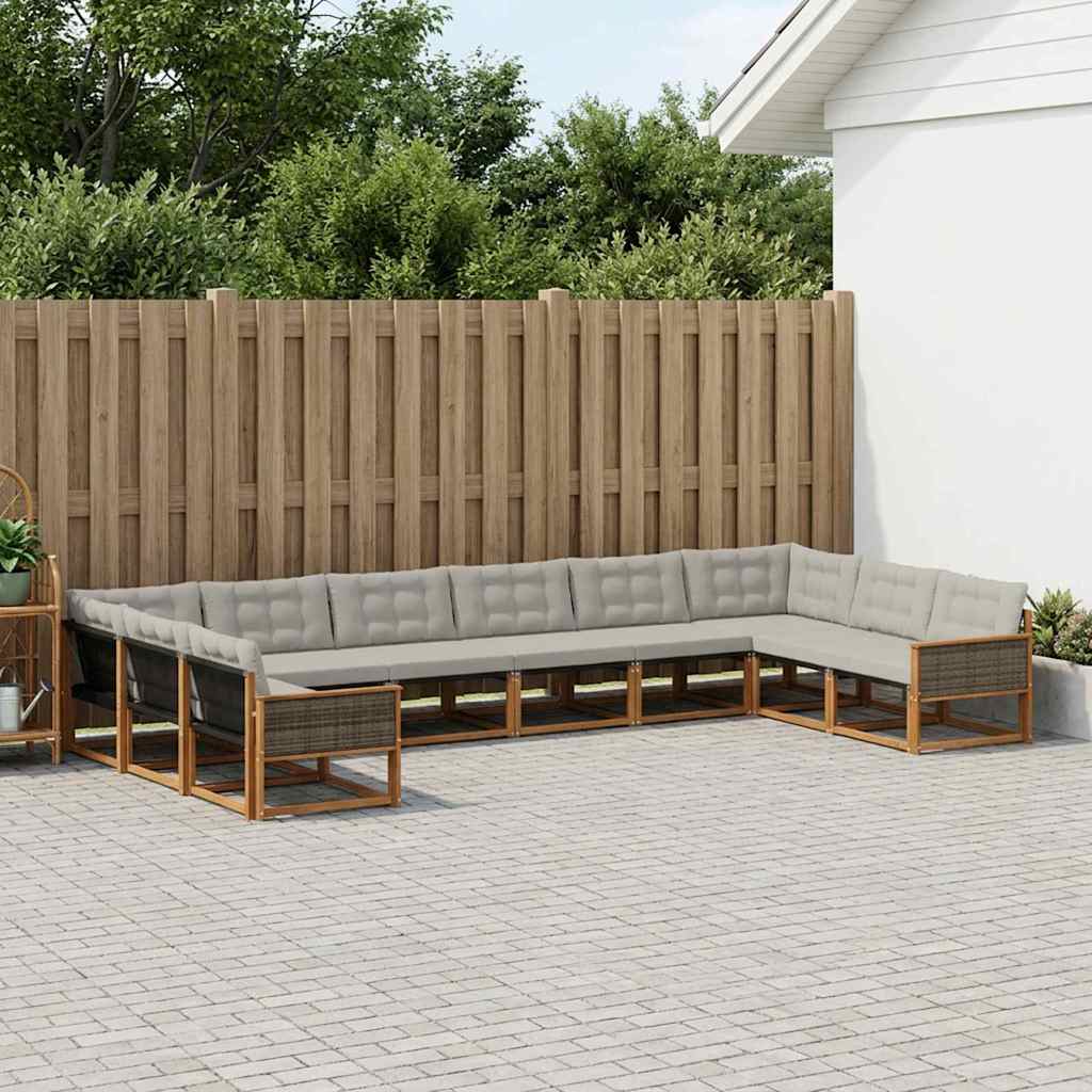 vidaXL Σειρά Καναπέ Εξωτερικού 10 pcs Φυσικό και Ανοιχτό Γκρι