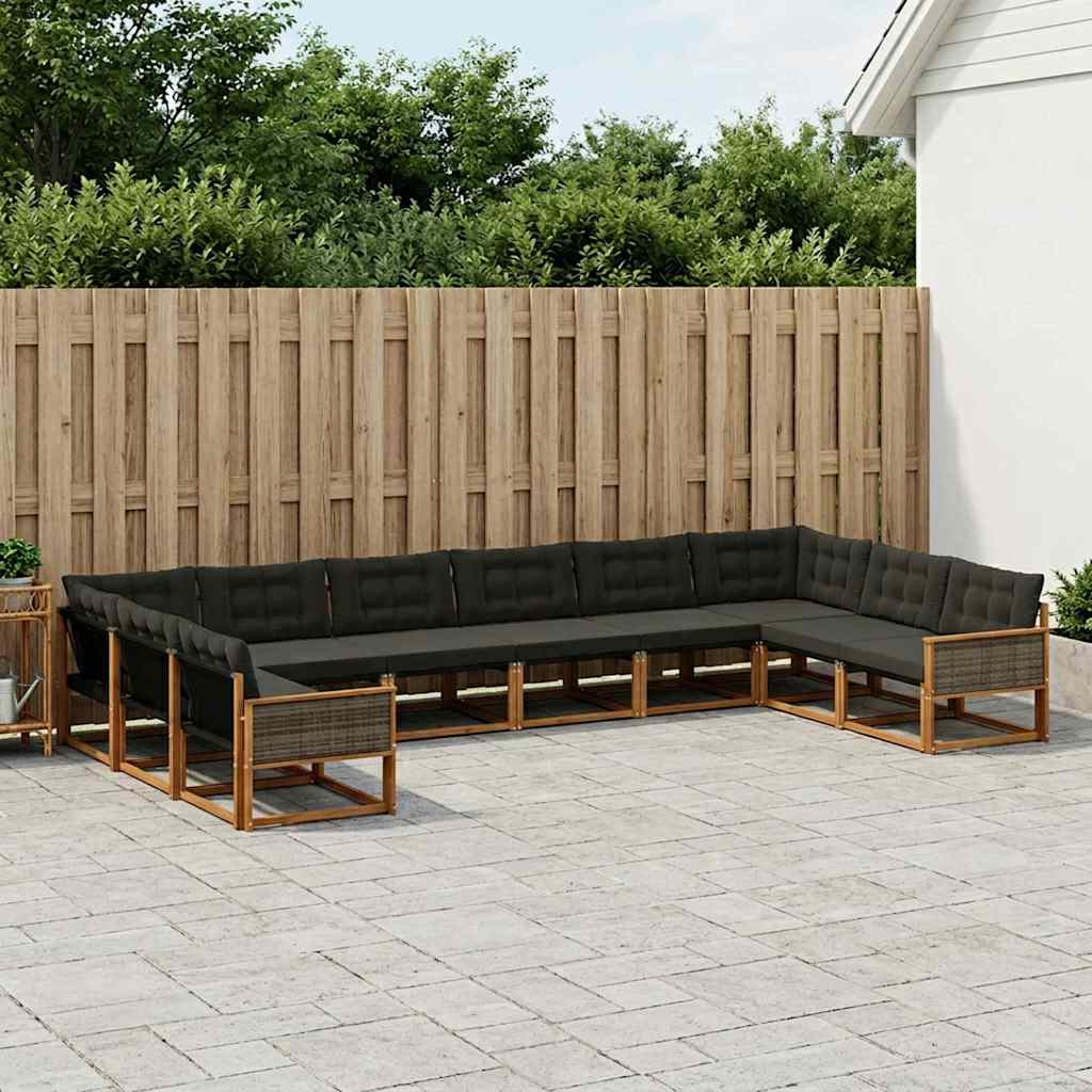 vidaXL Σειρά Καναπέ Εξωτερικού με μαξιλάρι 10 pcs Φυσικό και Μαύρο