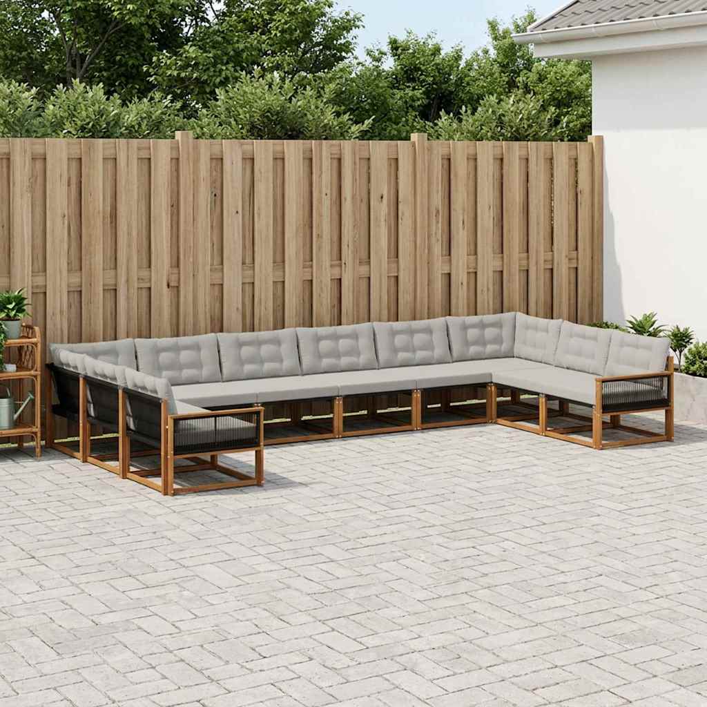 vidaXL Σειρά Καναπέ Εξωτερικού 10 pcs Φυσικό και Ανοιχτό Γκρι