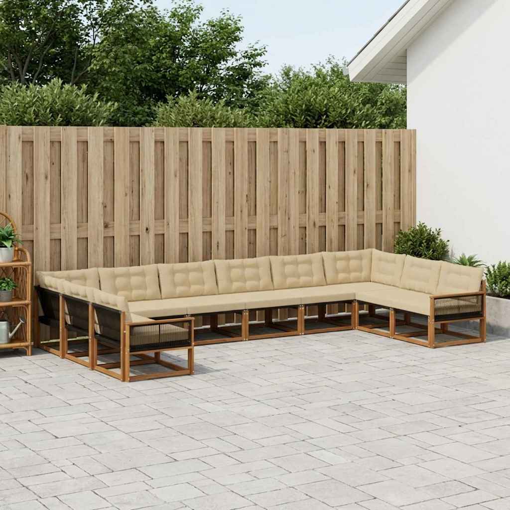 vidaXL Σειρά Καναπέ Εξωτερικού με μαξιλάρι 10 pcs Φυσικό και Μπεζ