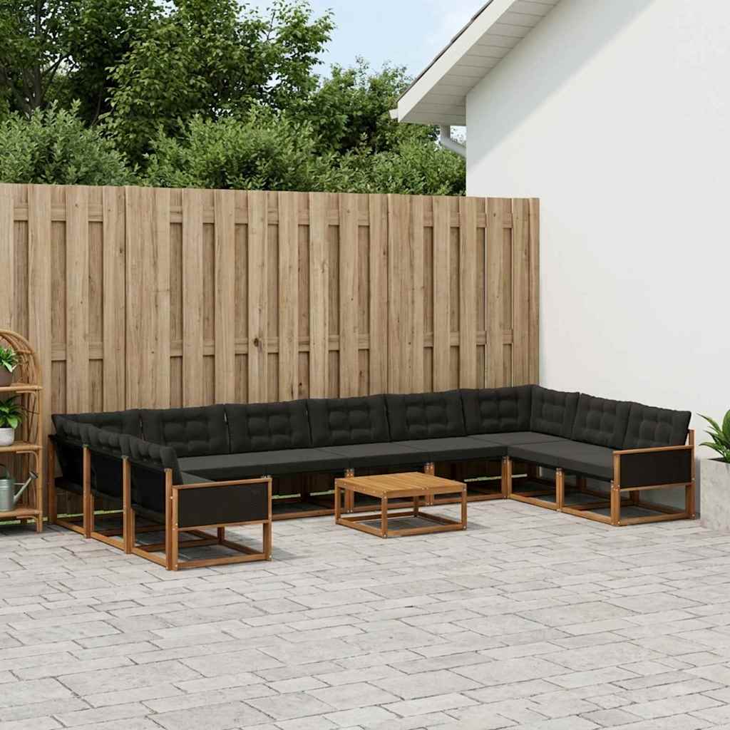 vidaXL Σειρά Καναπέ Εξωτερικού με μαξιλάρι 11 pcs Φυσικό και Μαύρο