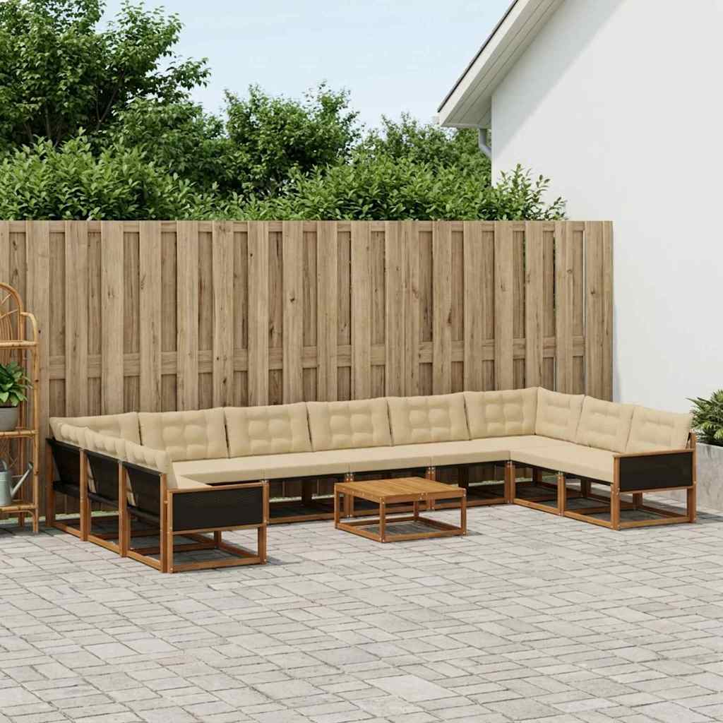 vidaXL Σειρά Καναπέ Εξωτερικού με μαξιλάρι 11 pcs Φυσικό και Μπεζ