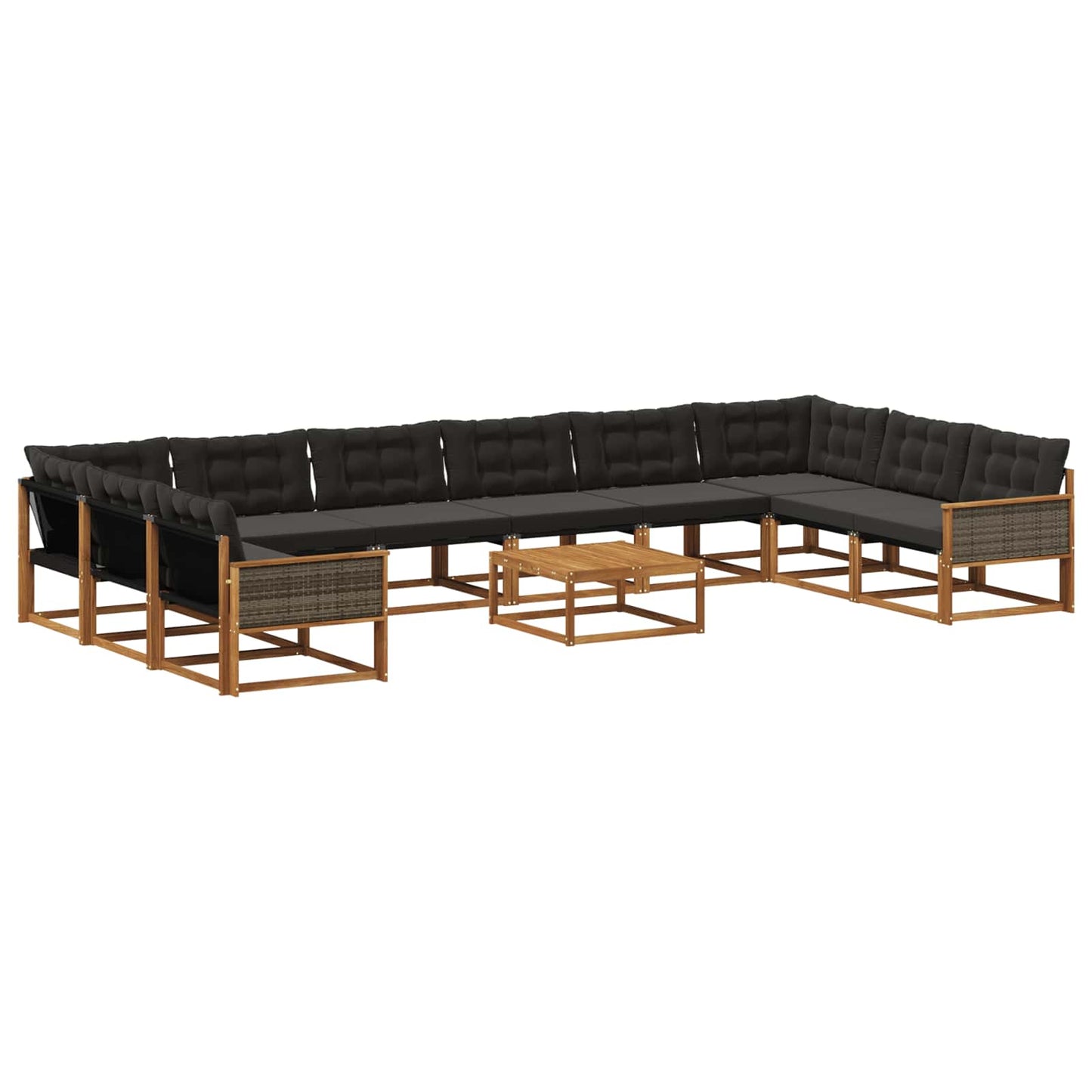 vidaXL Σειρά Καναπέ Εξωτερικού με μαξιλάρι 11 pcs Φυσικό και Μαύρο