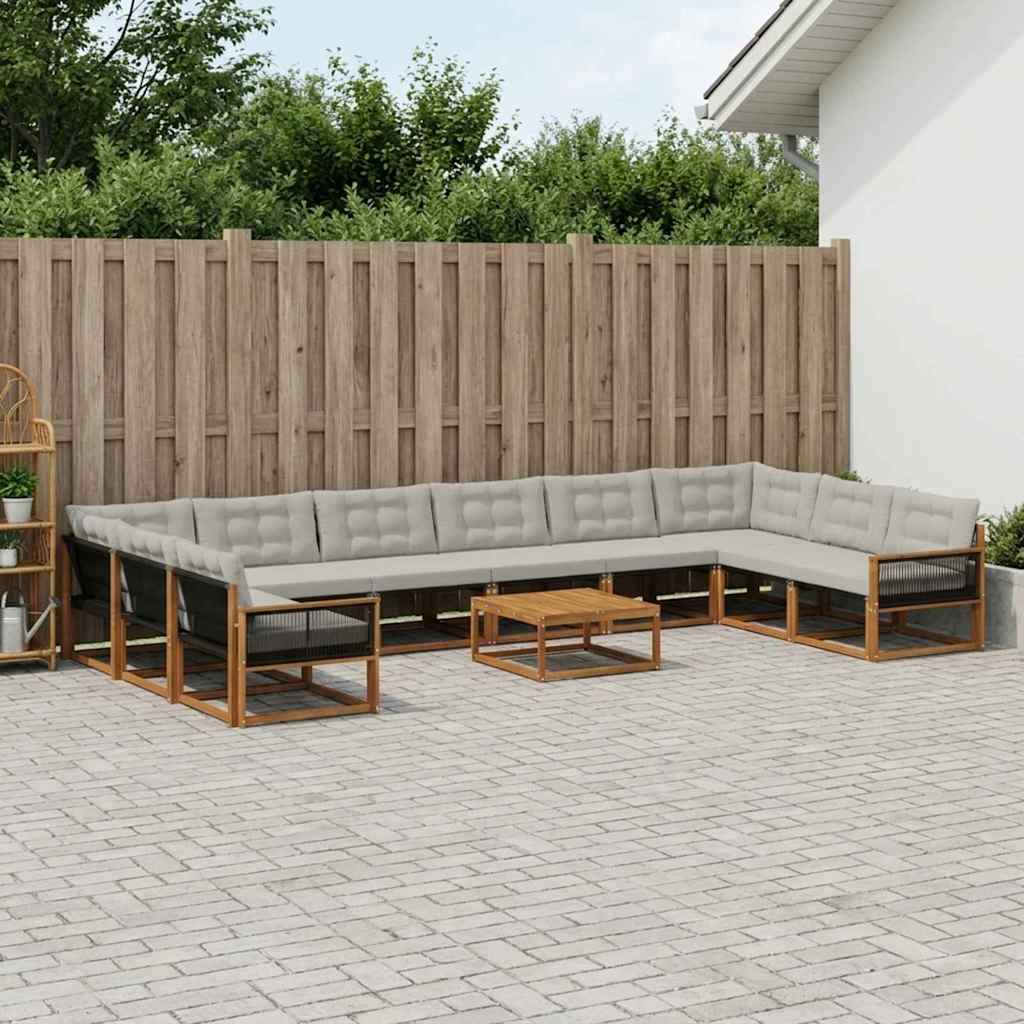 vidaXL Σειρά Καναπέ Εξωτερικού 11 pcs Φυσικό και Ανοιχτό Γκρι