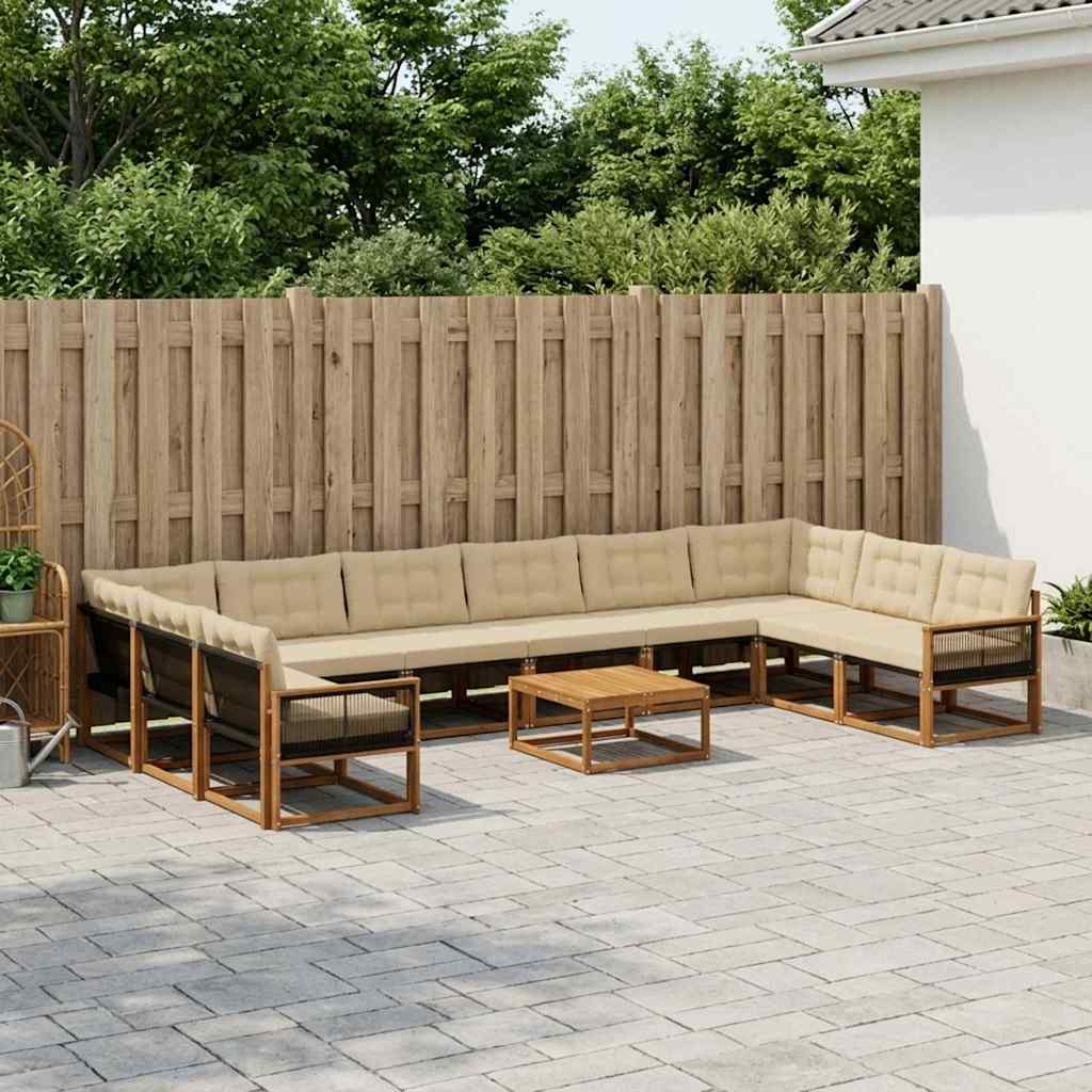 vidaXL Σειρά Καναπέ Εξωτερικού με μαξιλάρι 11 pcs Φυσικό και Μπεζ