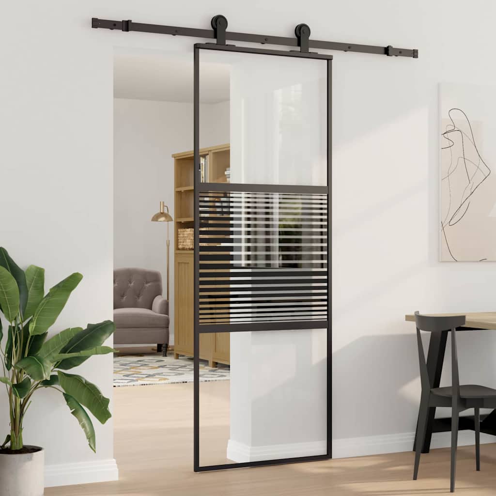 vidaXL Γυάλινη πόρτα 76 x 2 x 205 εκ. Αλουμίνιο Μαύρο