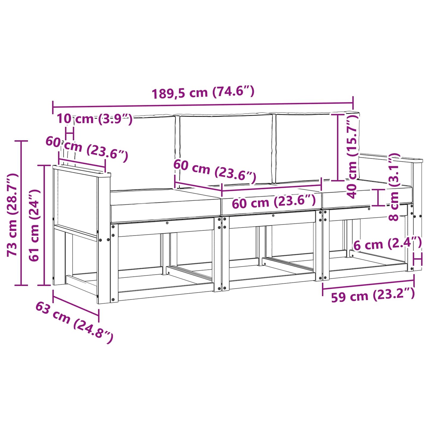 vidaXL Σειρά Καναπέ Εξωτερικού με μαξιλάρι 3 pcs Φυσικό