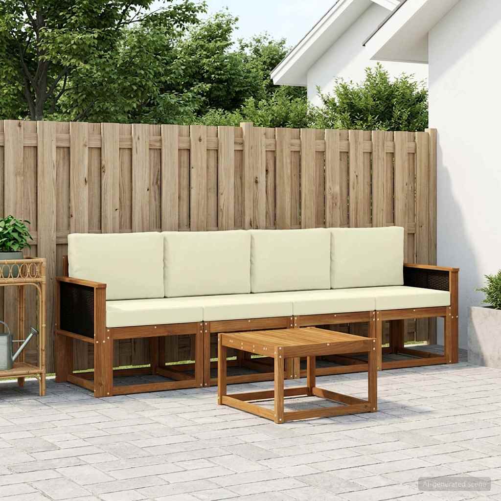 vidaXL Σειρά Καναπέ Εξωτερικού με μαξιλάρι 4 pcs Φυσικό και Κρέμα
