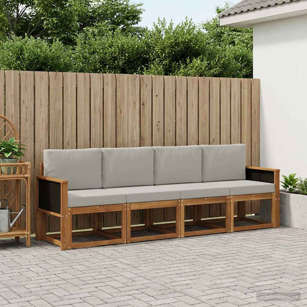 vidaXL Σειρά Καναπέ Εξωτερικού 4 pcs Φυσικό και Ανοιχτό Γκρι