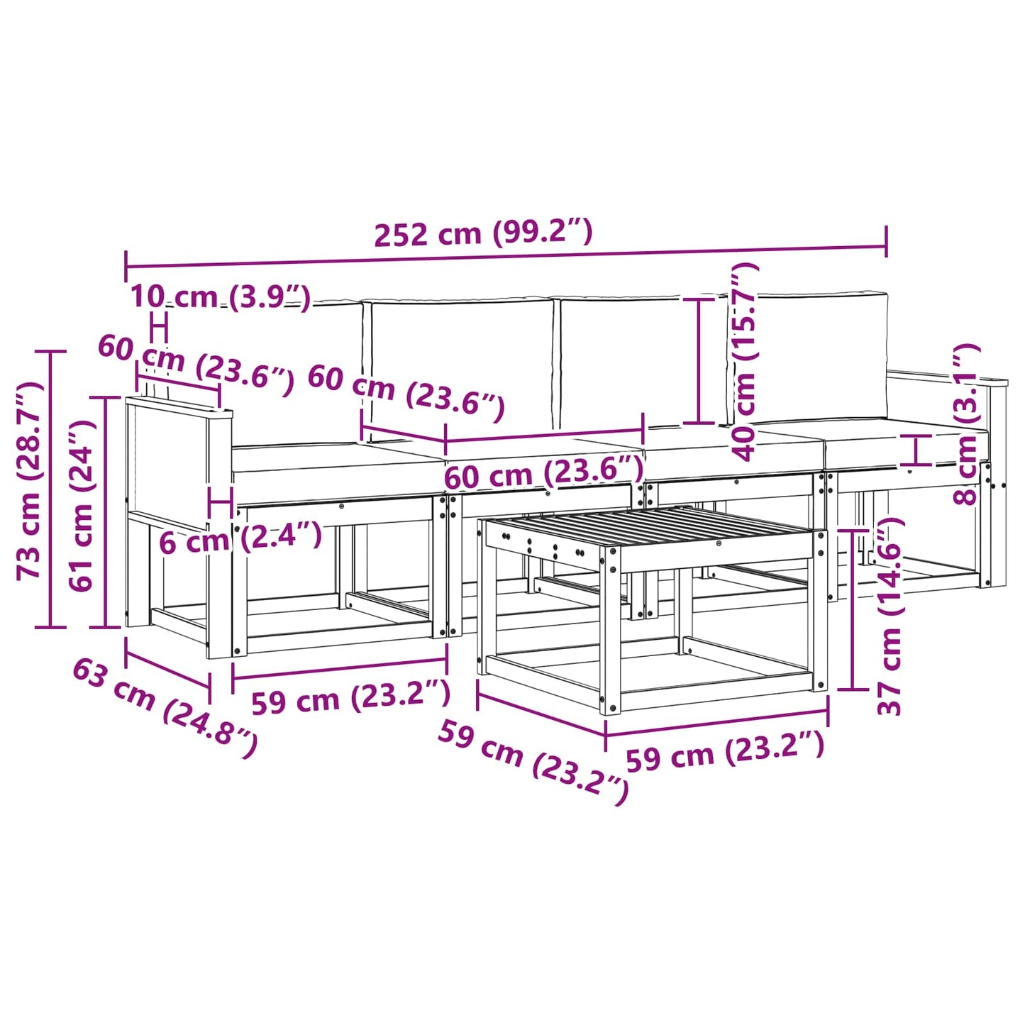 vidaXL Σειρά Καναπέ Εξωτερικού 4 pcs Φυσικό και Ανοιχτό Γκρι